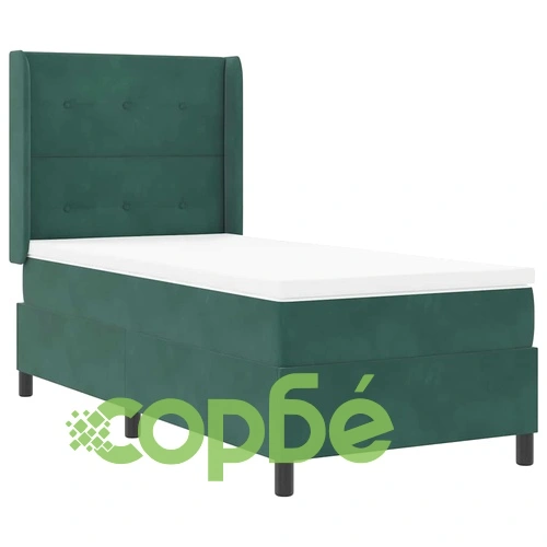 Легло с пружинирана основа и матрак, тъмнозелено кадифе, 100 x 200 cm ➤ топ цена ➤ sorbe.bg