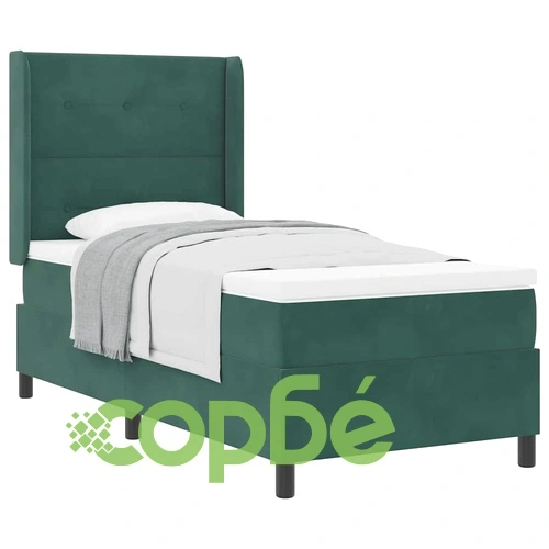 Легло с пружинирана основа и матрак, тъмнозелено кадифе, 100 x 200 cm ➤ топ цена ➤ sorbe.bg
