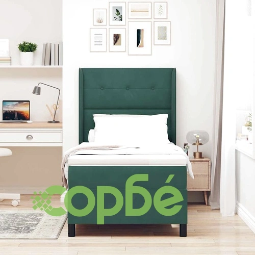 Легло с пружинирана основа и матрак, тъмнозелено кадифе, 100 x 200 cm ➤ топ цена ➤ sorbe.bg