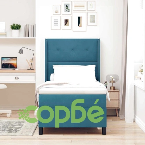 Легло с пружинирана основа и матрак синьо кадифе 100x200 см ➤ топ цена ➤ sorbe.bg