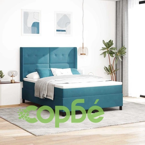 Легло с пружинирана основа и матрак синьо 140x190 см кадифе ➤ топ цена ➤ sorbe.bg