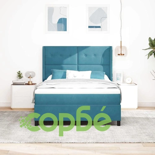 Легло с пружинирана основа и матрак синьо 140x190 см кадифе ➤ топ цена ➤ sorbe.bg