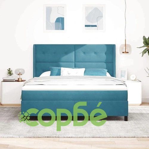 Легло с пружинна основа и матрак тъмносиньо 180x200 см кадифе ➤ топ цена ➤ sorbe.bg