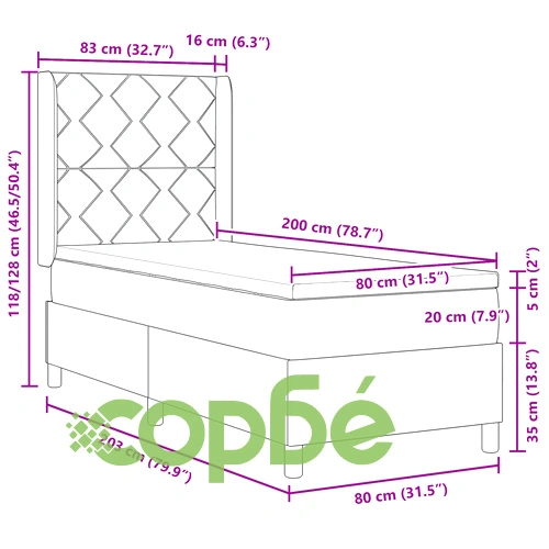 Кутия с пружини и матрак от велур в черно 80x200 см ➤ топ цена ➤ sorbe.bg