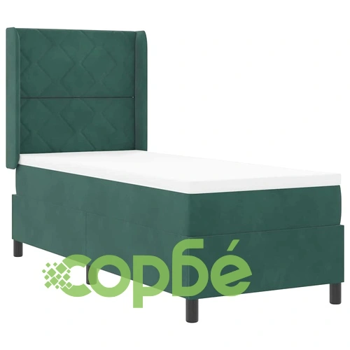 Легло с пружинирана основа и матрак 80 x 200 cm Тъмнозелено Кадифе ➤ топ цена ➤ sorbe.bg