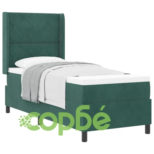Легло с пружинирана основа и матрак 80 x 200 cm Тъмнозелено Кадифе ➤ топ цена ➤ sorbe.bg