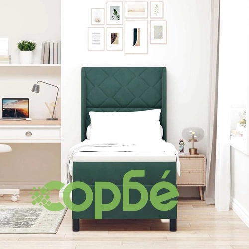 Легло с пружинирана основа и матрак 80 x 200 cm Тъмнозелено Кадифе ➤ топ цена ➤ sorbe.bg