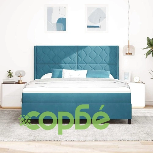 Легло с пружинирана основа и матрак 180x200 см кадифе синьо ➤ топ цена ➤ sorbe.bg