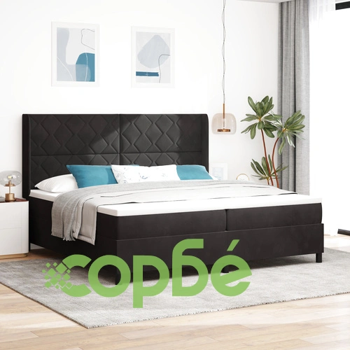Легло с Pocket Пружинен Матрак 200x200 см Черен Велур ➤ топ цена ➤ sorbe.bg