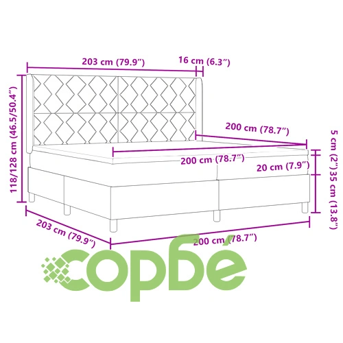 Легло с Pocket Пружинен Матрак 200x200 см Черен Велур ➤ топ цена ➤ sorbe.bg