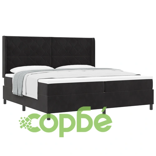 Легло с Pocket Пружинен Матрак 200x200 см Черен Велур ➤ топ цена ➤ sorbe.bg