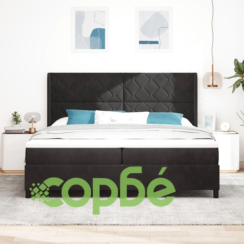 Легло с Pocket Пружинен Матрак 200x200 см Черен Велур ➤ топ цена ➤ sorbe.bg