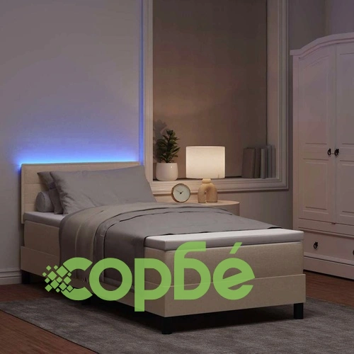 Легло с пружинна основа и матрак с LED осветление крем 80x200 см текстил ➤ топ цена ➤ sorbe.bg