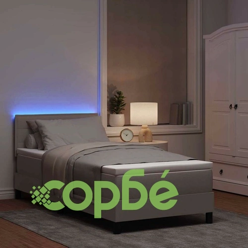 Легло с пружинирана основа и матрак Таупе 90x190 cm текстил с LED осветление ➤ топ цена ➤ sorbe.bg