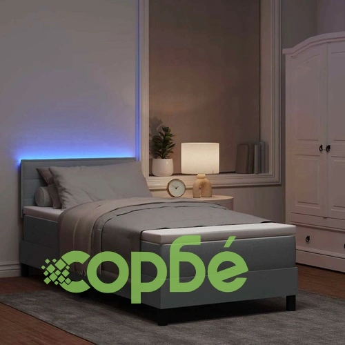 Легло с пружинирана основа и LED осветление светлосиво 90x200 см текстил ➤ топ цена ➤ sorbe.bg