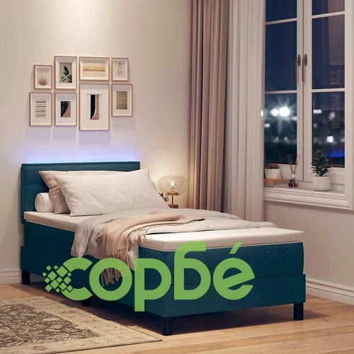 Легло с пружинирана основа и матрак със LED осветление синьо 90x200 см текстил ➤ топ цена ➤ sorbe.bg
