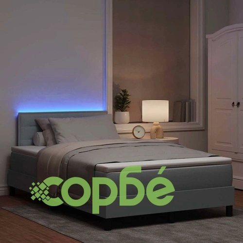 Легло с пружинирана основа и LED осветление светлосиво 120x190 см текстил ➤ топ цена ➤ sorbe.bg