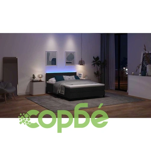 Легло с пружинирана основа и матрак с LED осветление черно 140x190 см текстил ➤ топ цена ➤ sorbe.bg