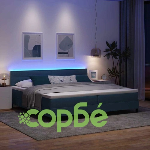 Легло с пружинна основа и матрак със LED осветление синьо 200x200 см текстил ➤ топ цена ➤ sorbe.bg