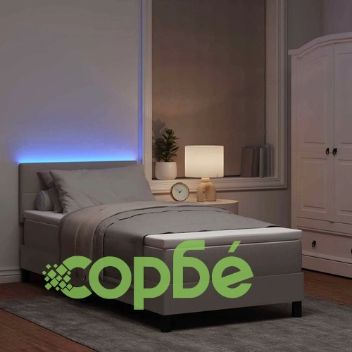 Легло с пружинирана основа и матрак с LED осветление Таупе 80x200 см текстил ➤ топ цена ➤ sorbe.bg