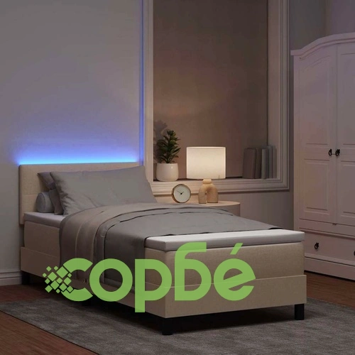 Легло с пружинна основа и матрак с LED осветление крем 80x200 см текстил ➤ топ цена ➤ sorbe.bg