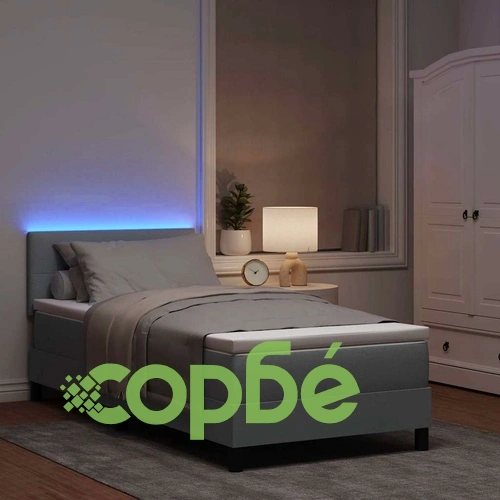 Легло с пружинирана основа и матрак светлосиво 90x190 см текстил с LED осветление ➤ топ цена ➤ sorbe.bg