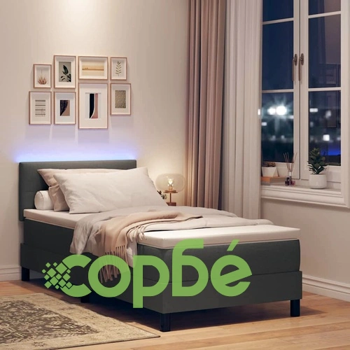 Легло с пружинирана основа и матрак тъмносиво 90x190 см текстил с LED ➤ топ цена ➤ sorbe.bg