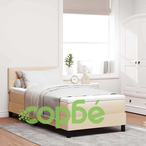 Легло с пружинирана основа и матрак с LED осветление крем 90x190 см текстил ➤ топ цена ➤ sorbe.bg