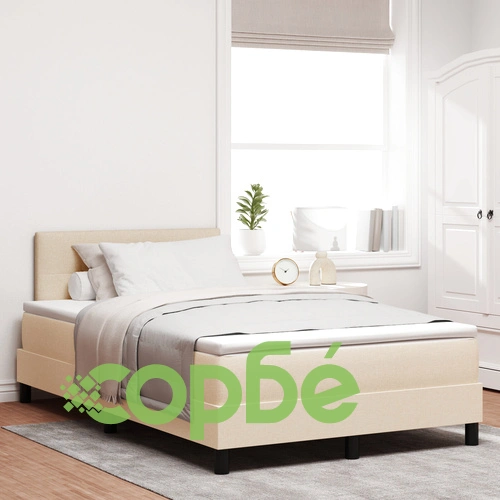 Легло с кутия, матрак и LED осветление в кремав цвят, 120x190 см, текстилна тапицерия ➤ топ цена ➤ sorbe.bg