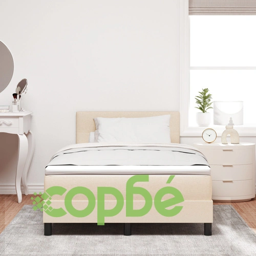 Легло с кутия, матрак и LED осветление в кремав цвят, 120x190 см, текстилна тапицерия ➤ топ цена ➤ sorbe.bg