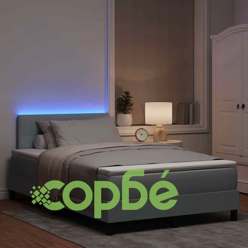 Легло с пружинирана основа и LED осветление светлосиво 120x200 см текстил ➤ топ цена ➤ sorbe.bg