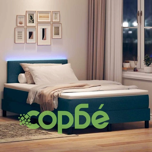 Легло с пружинирана основа и матрак със LED осветление синьо 120x200 см текстил ➤ топ цена ➤ sorbe.bg
