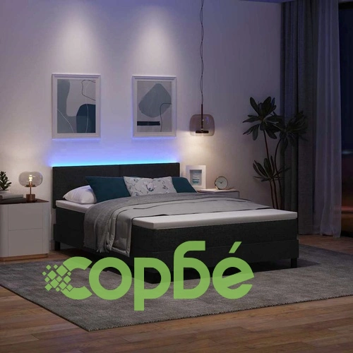 Легло с пружинирана основа и матрак с LED осветление черно 160x200 см текстил ➤ топ цена ➤ sorbe.bg