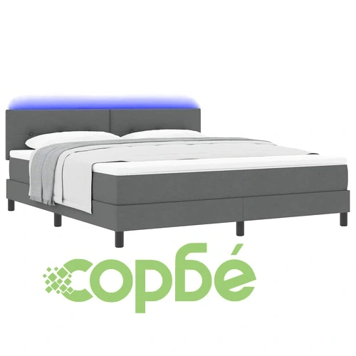 Легло с пружинирана основа и LED осветление тъмносив 180x200 см текстил ➤ топ цена ➤ sorbe.bg