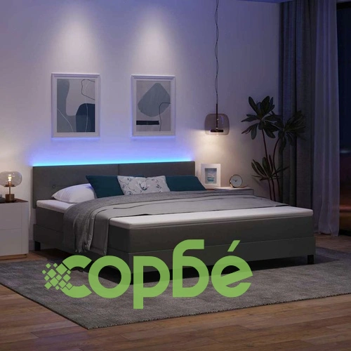 Легло с пружинирана основа и LED осветление тъмносив 180x200 см текстил ➤ топ цена ➤ sorbe.bg