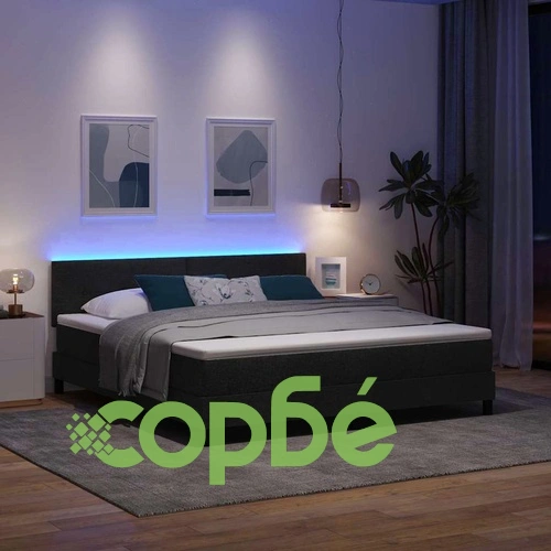 Легло с пружинирана основа и матрак с LED осветление черно 180x200 см текстил ➤ топ цена ➤ sorbe.bg