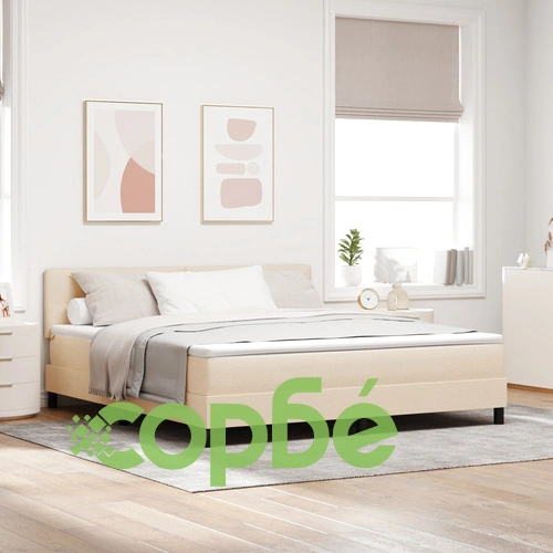 Луксозно легло с пружина, матрак и LED осветление - 180x200 см кремаво текстил ➤ топ цена ➤ sorbe.bg