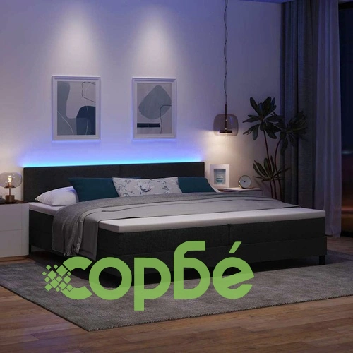 Легло с пружинирана основа и матрак с LED осветление черно 200x200 см текстил ➤ топ цена ➤ sorbe.bg