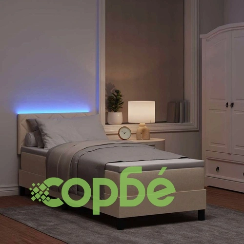 Легло с пружинна основа и матрак с LED осветление крем 80x200 см текстил ➤ топ цена ➤ sorbe.bg