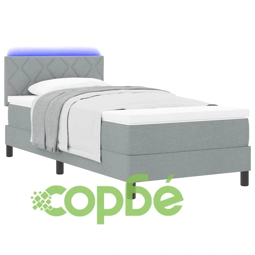 Легло с пружинирана основа и LED осветление светлосиво 90x190 см текстил ➤ топ цена ➤ sorbe.bg