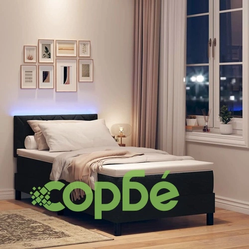 Легло с пружинирана основа и матрак с LED осветление черно 90x200 см текстил ➤ топ цена ➤ sorbe.bg