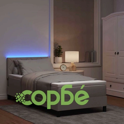 Легло с пружинирана основа и матрак с LED осветление Таупе 90x200 см текстил ➤ топ цена ➤ sorbe.bg