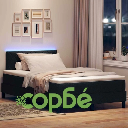 Легло с пружинирана основа и матрак с LED осветление черно 120x200 см текстил ➤ топ цена ➤ sorbe.bg