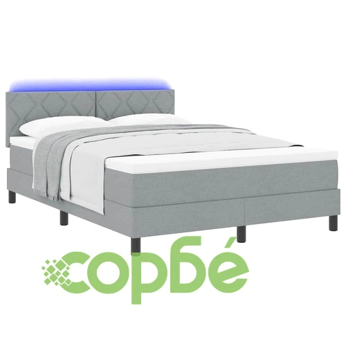 Легло с пружинирана основа и LED осветление светлосиво 140x190 см текстил ➤ топ цена ➤ sorbe.bg