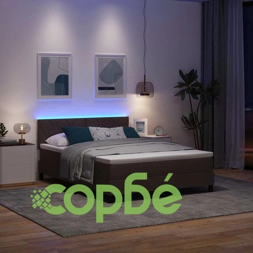 Легло с пружинирана основа и матрак с LED осветление тъмно кафяво 140x190 см текстил ➤ топ цена ➤ sorbe.bg