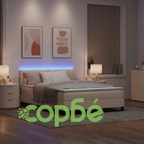 Легло с пружинирана основа и матрак с LED осветление крем 140x190 см текстил ➤ топ цена ➤ sorbe.bg