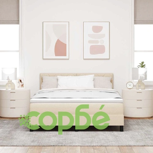 Легло с пружинирана основа и матрак с LED осветление крем 140x190 см текстил ➤ топ цена ➤ sorbe.bg