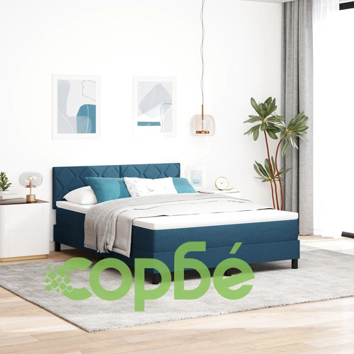 Кутия за легло с матрак и LED осветление, 140x200 см, синя тъкан ➤ топ цена ➤ sorbe.bg