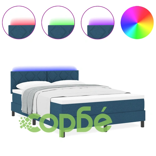 Кутия за легло с матрак и LED осветление, 140x200 см, синя тъкан ➤ топ цена ➤ sorbe.bg