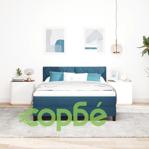 Кутия за легло с матрак и LED осветление, 140x200 см, синя тъкан ➤ топ цена ➤ sorbe.bg